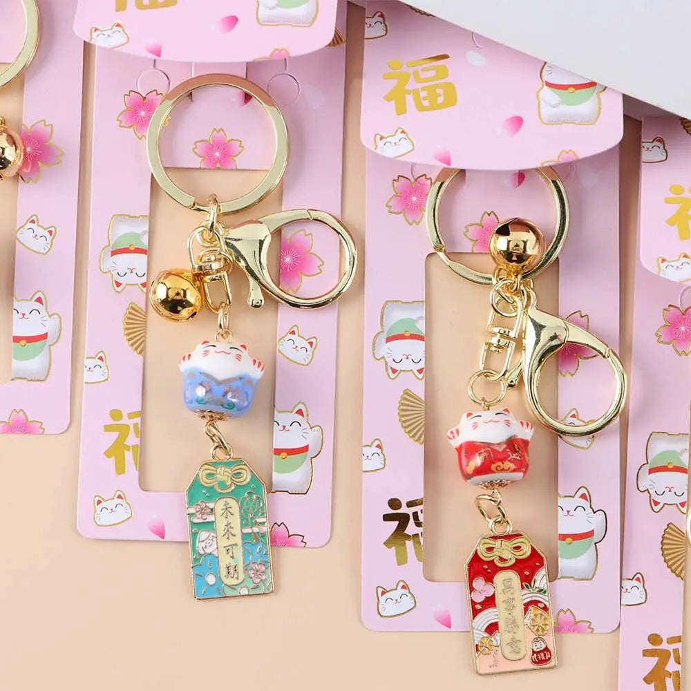 Female With Bell Mobile Decoration Cartoon Metal Ceramics Backpack Pendant Car Keyring Key Lanyard Lucky Cat Keychain Amulet Zpaxo