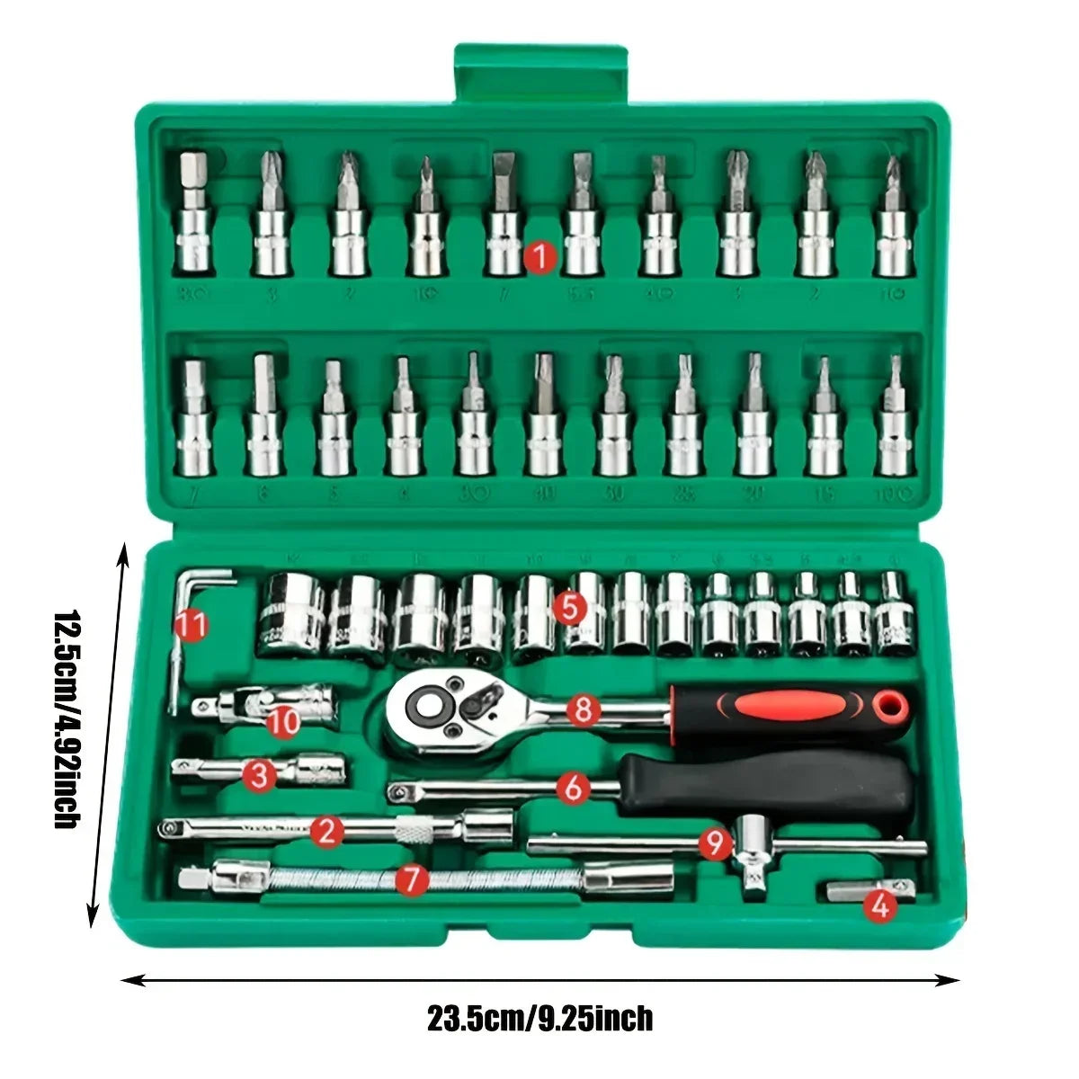 46Pcs Family Tools 1/4 Set Mechanic Tool Kits for Auto Repair Hous with Sockets Metric Hex Bit Socket Set inch Ratchet Wrench Zpaxo 46pcsAs shown 1 46Pcs