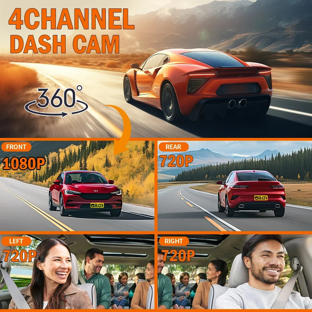 4 Channel Car Dash Cam Wifi FHD 1080P Black Box Night Vision Loop Zpaxo