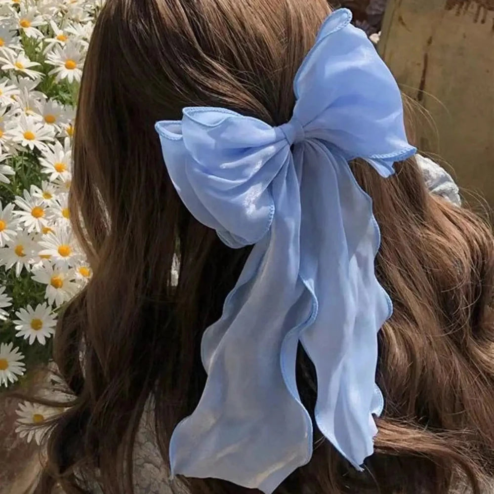 Black Organza Bow Fluttering Ribbon Hair Clips Women French Female