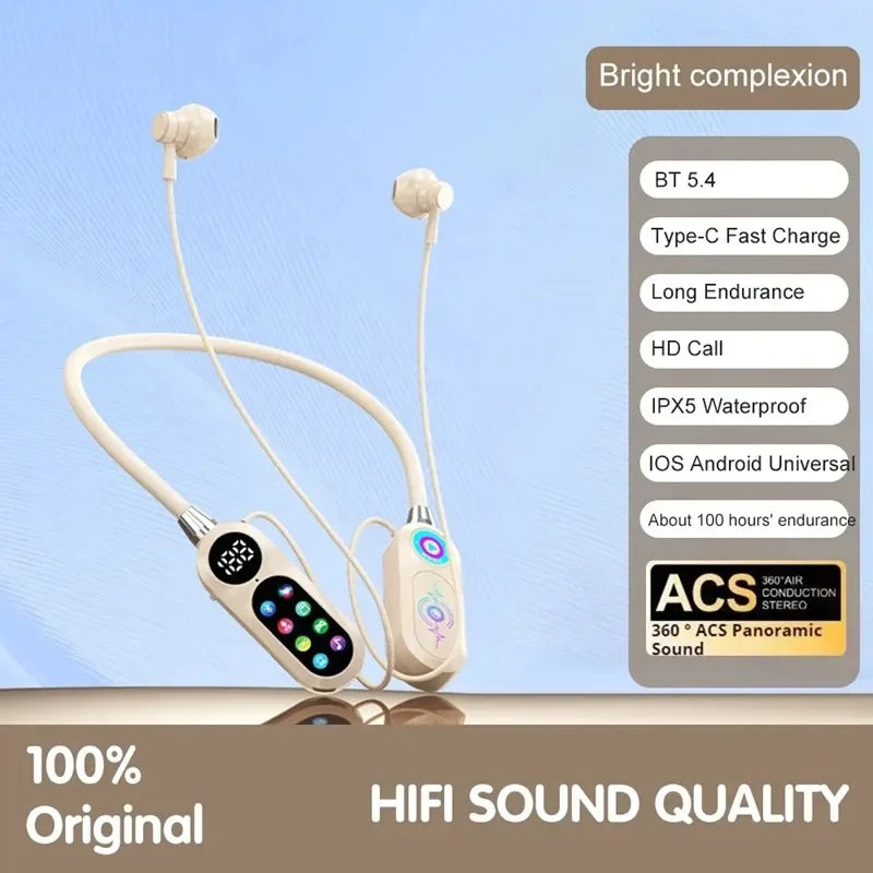 HD Screen Bluetooth 5 4 Headphones Neckband Earphones TWS Wireless Zpaxo Skin YG-17