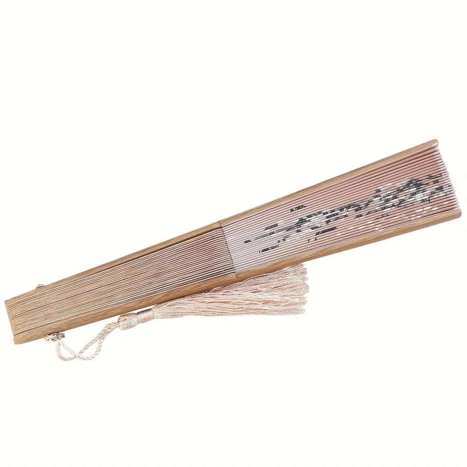 Elegant Bamboo Folding Hand Fan Tassel Traditional Chinese Japanese