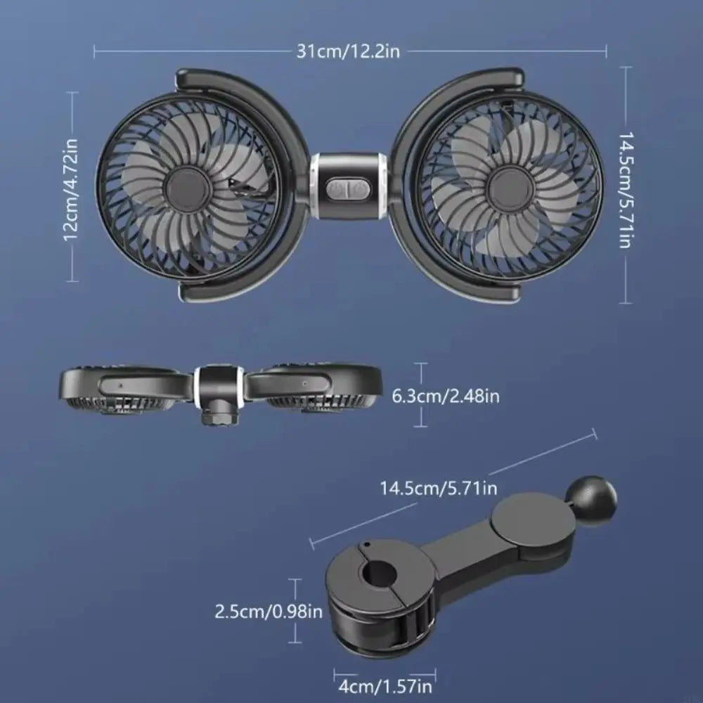 Portable 360 Rotating Car Seat Fan Quiet Powerful Double Head Cooling Zpaxo