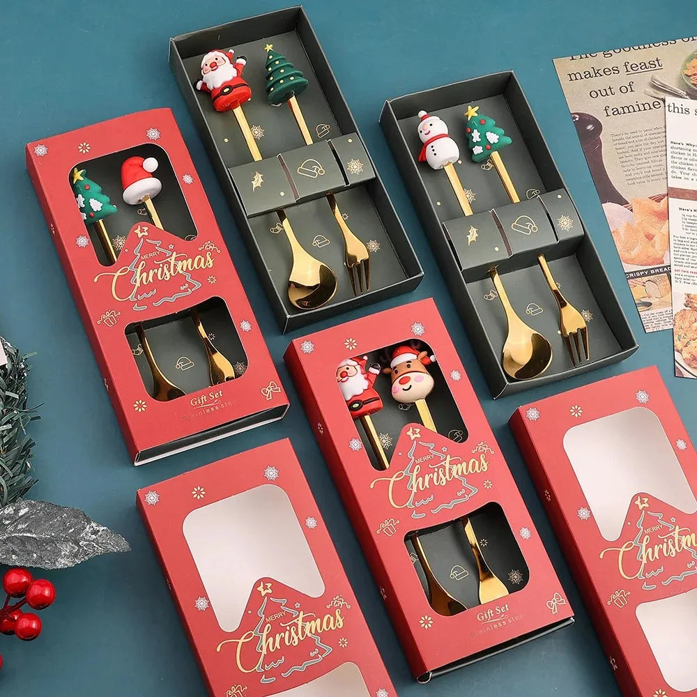 Christmas Creative Themed Dessert Spoon Fork Cartoon Pattern Design