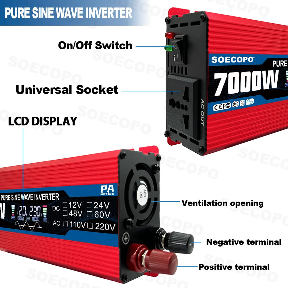 SOECOPO 7000W Portable Solar System Kit 500W Panel Pure Sine Wave Inverter 12V To 110V/220V 100A Controller for Camping Home Zpaxo