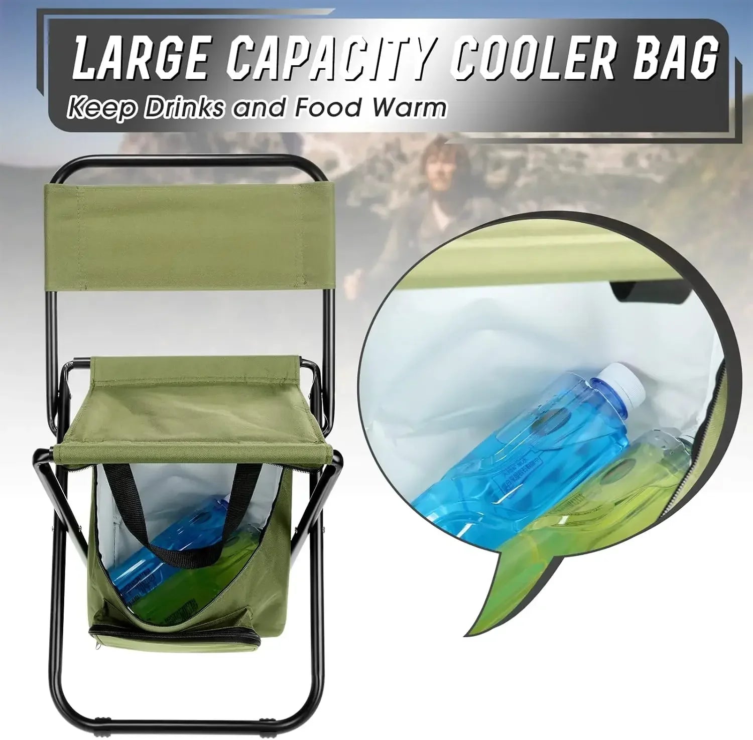 Portable Folding Fishing Chair with Cooler Bag & Backrest 2-Pack
