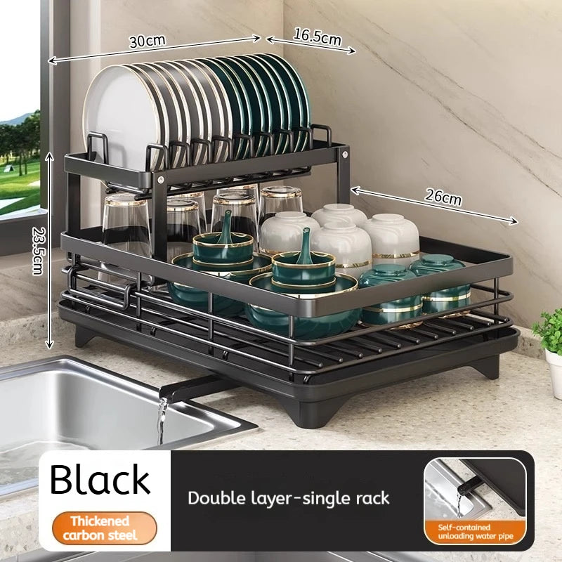 Stainless Steel Dish Drying Rack Adjustable Kitchen Plates Organizer with Drainboard Over Sink Plate Drainer Storage Organizer Zpaxo Black single rack