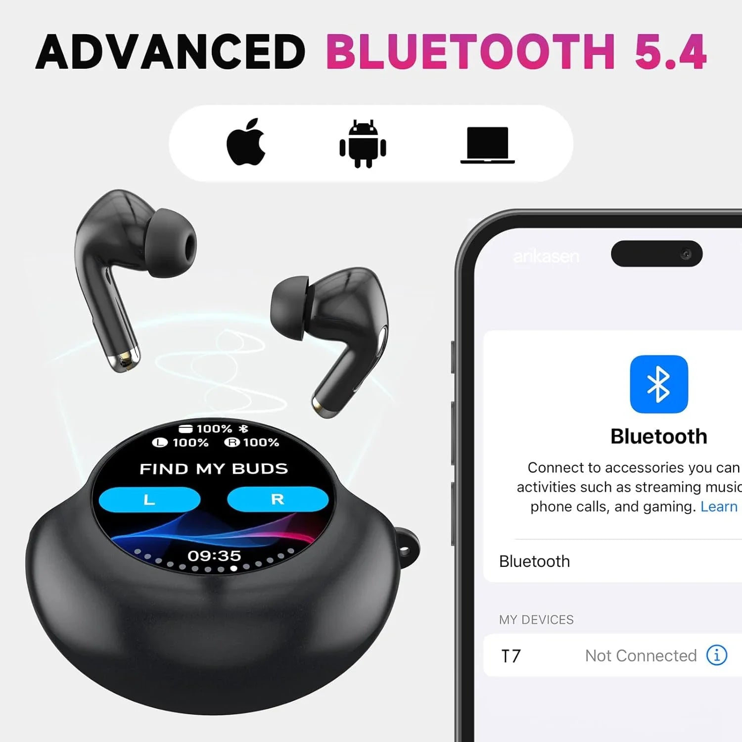 Wireless Earbuds ENC Noise Cancelling Ear Buds Smart Touchscreen Case