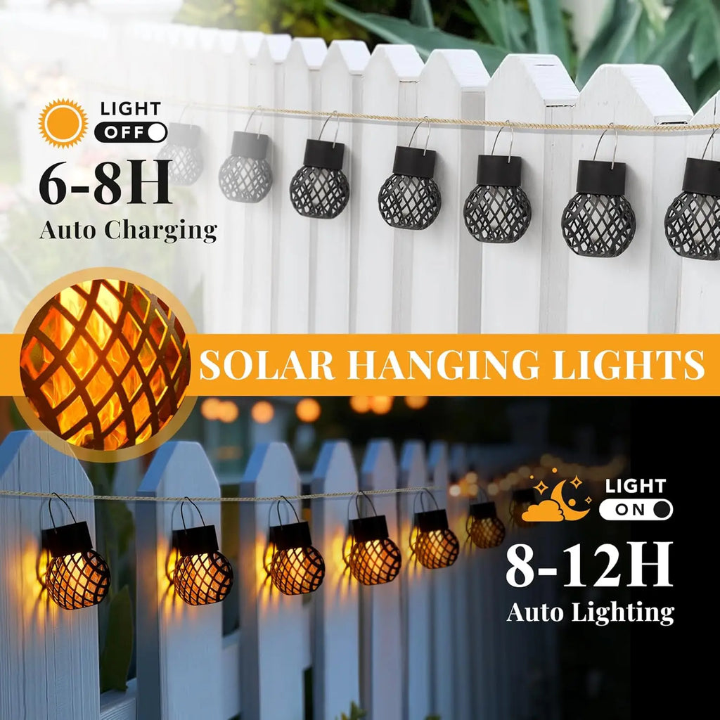 1- Solar LED Outdoor Flame Effect Hanging Lantern Waterproof Garden Zpaxo