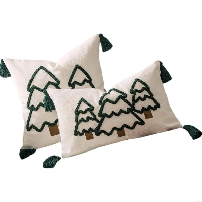2Pieces Festival Embroidery Pillow Cover Cotton Linen Fabric Soft