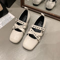 Designer Spring Women Mary Jane Shoes Fashion Square Toe Ladies Comfort Soft Sole Flats Women's Comfort Ballerinas Shoes Zpaxo 35 WHITE