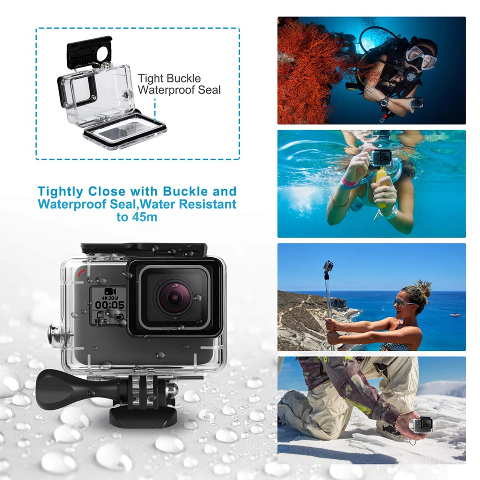 148FT/45M Underwater Protective Dive Shell With Bracket Action Cameras Cover for GoPro 5/6/7 Action Camera Accessories Zpaxo China Mainland