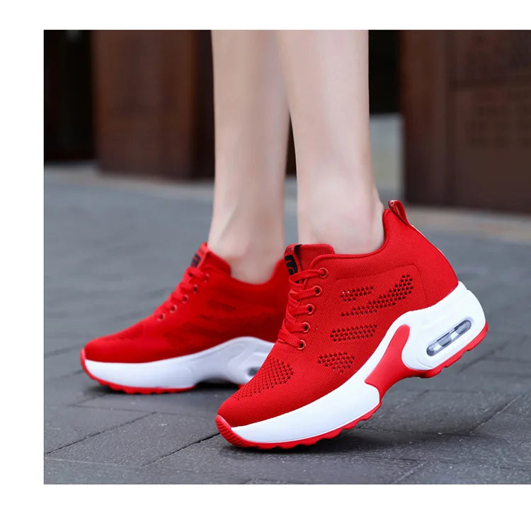 Women's Platform Mesh Breathable Sneakers Womens Spring Casual Wedge Zpaxo Hollow out red 36(Foot 23cm)