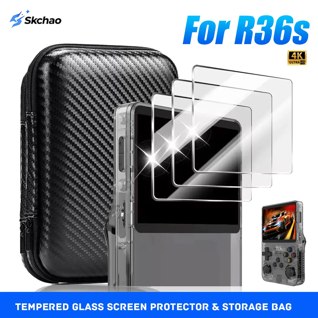 4-in-1 HD R36S Screen Protector & Carrying Case Bundle with Anti-scratch Shockproof for R36s Open Source Arcade Game Console Zpaxo