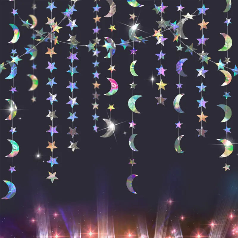 4M Gold Silver Moon Star String Garland Paper Hanging Banner Kids