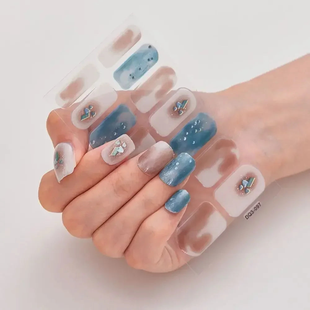 1Sheet Gel Nail Stickers Simple Glittering Polish Strips Art Zpaxo Design06