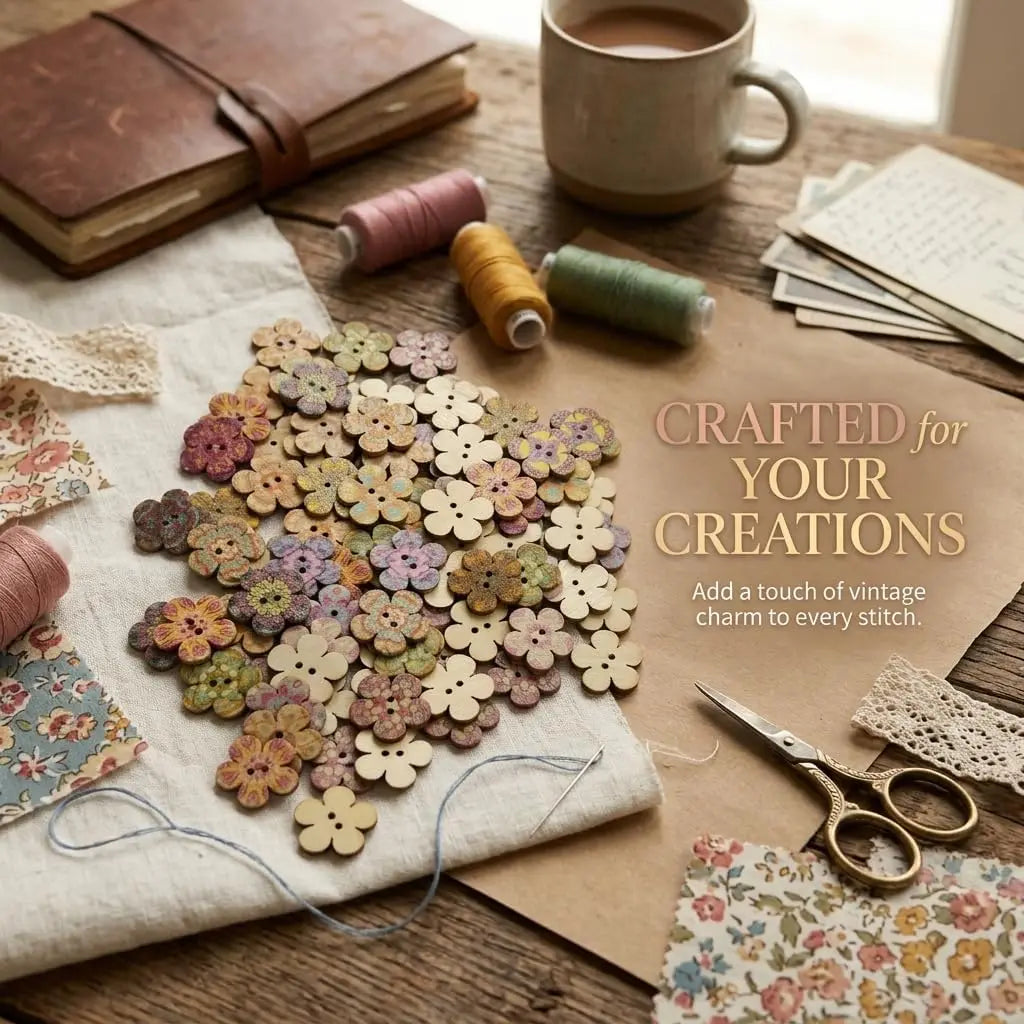 100Pcs Wooden Flower Buttons 20mm | 2-Hole DIY Sewing Crafts Wooden Craft Buttons Zpaxo