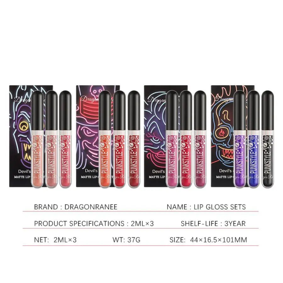Lip Gloss in a Box of Three, Pearlescent Lipstick in a Non-Stick Cup, Shiny Purple and Black Lip Gloss Set Zpaxo