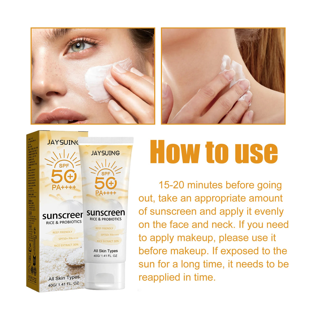 Probiotic Organic Rice Sunscreen SPF50 Broad Spectrum 40g Sunscreen Lotion Zpaxo