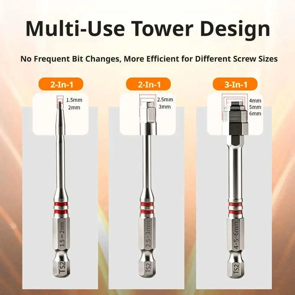 6-Piece Pagoda Step Hex Screwdriver Bits – S2 Steel Magnetic Hex Screwdriver Bit Set Zpaxo