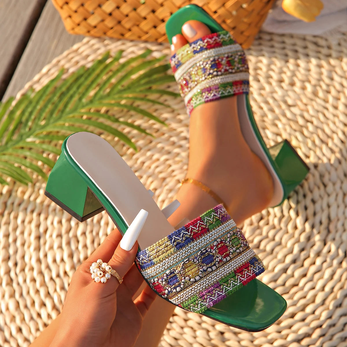 Women Sandals Luxury Summer High Heels Sandals Brand Designer Colorful Party Shoes Woman Plus Size Sexy Shoes Zapatos De Mujer Zpaxo green 42