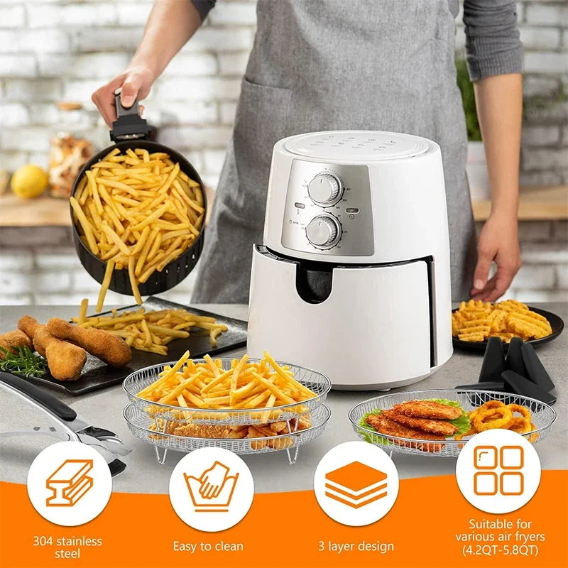 3-Layer Stackable Air Fryer Rack | 304 Stainless Steel Grill Air Fryer Rack Zpaxo