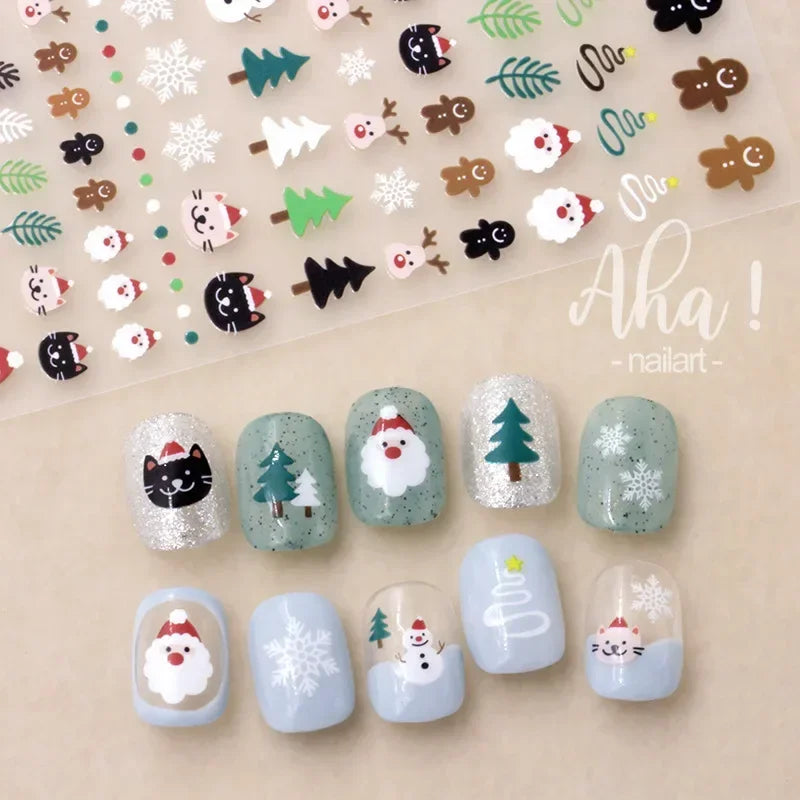 Winter Christmas Santa Claus Nail Stickers Snowman Snowflake