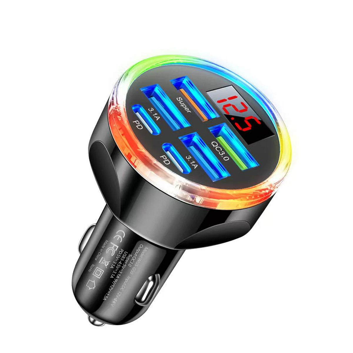 UYUXIO Dual PD USB C Car Charger Adapter 1 Voltage Display Colorful Zpaxo Black Car Charger