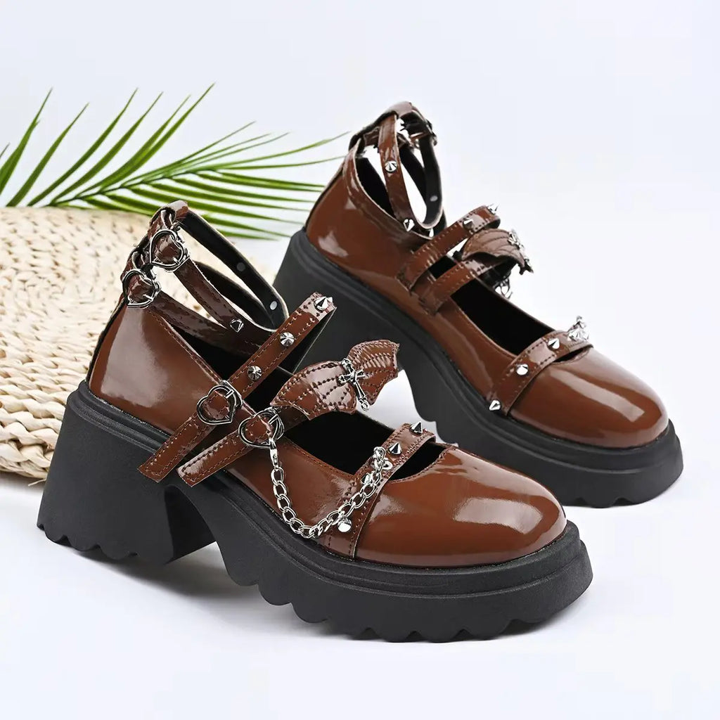 Women Lolita Shoe Platform Wear-resistant High Heels Spring Chunky Mary Jane Shoes Women Round Head Shallow Mouth Sneakers Women Zpaxo Brown 36