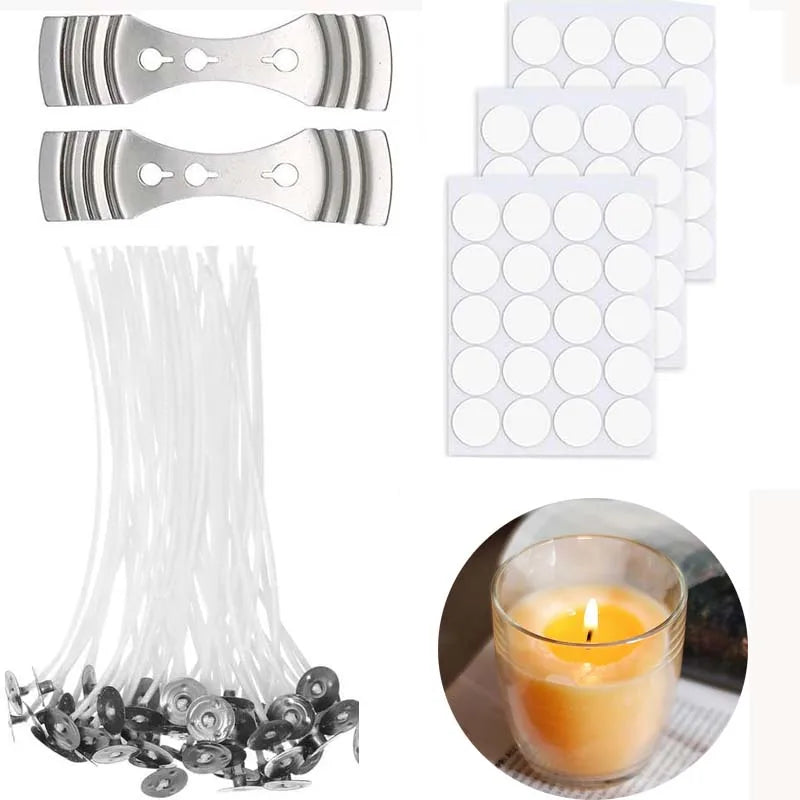 Candle Wicks for Making Candles 50 Pcs Pre-Waxed with Metal Tabs Includes Stainless 2pcs Wick Holder, for Home DIY Candles Zpaxo