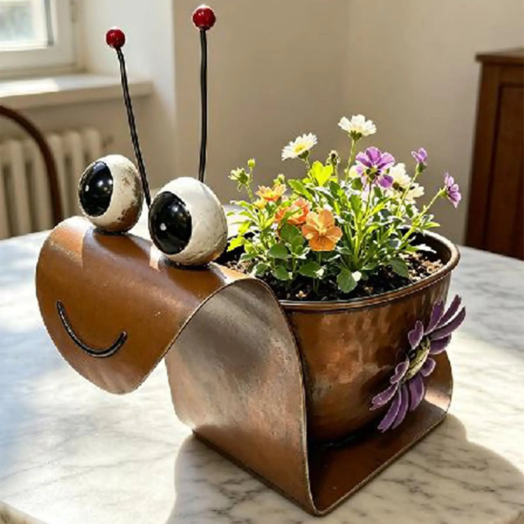 Snail Planter Cute Metal Home Decor Rustic Whimsical Planters