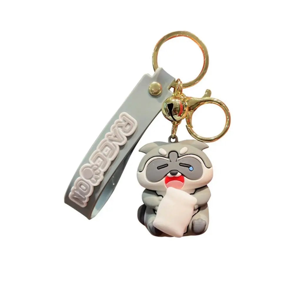 Fashion Gift Funny Earphone Case Cute Alloy Korean Pendant Cartoon Keyring Raccoon Keychain Backpack Decor Zpaxo cry