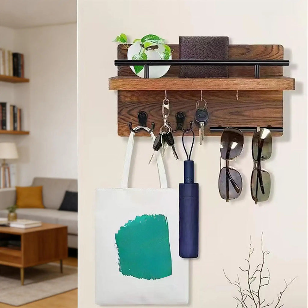 Key Holder Wall Mount Wooden Retro Decorative Hanger Wall Mounted Key Holder with Floating Shelf Hook for Coat Mail Entryway Zpaxo