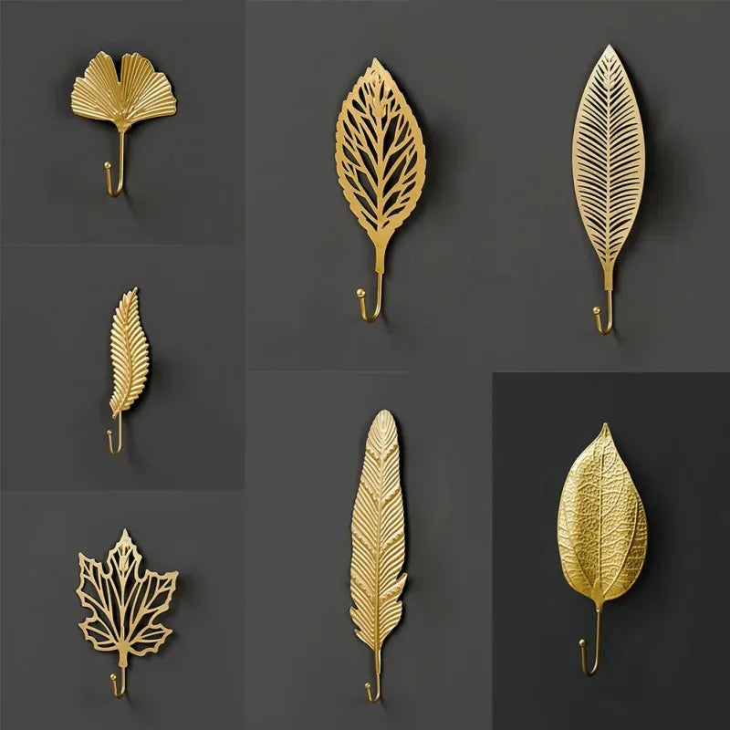 Ginkgo Leaf Wall Hook Gold Decor Self-adhesive Clothes Hanger No