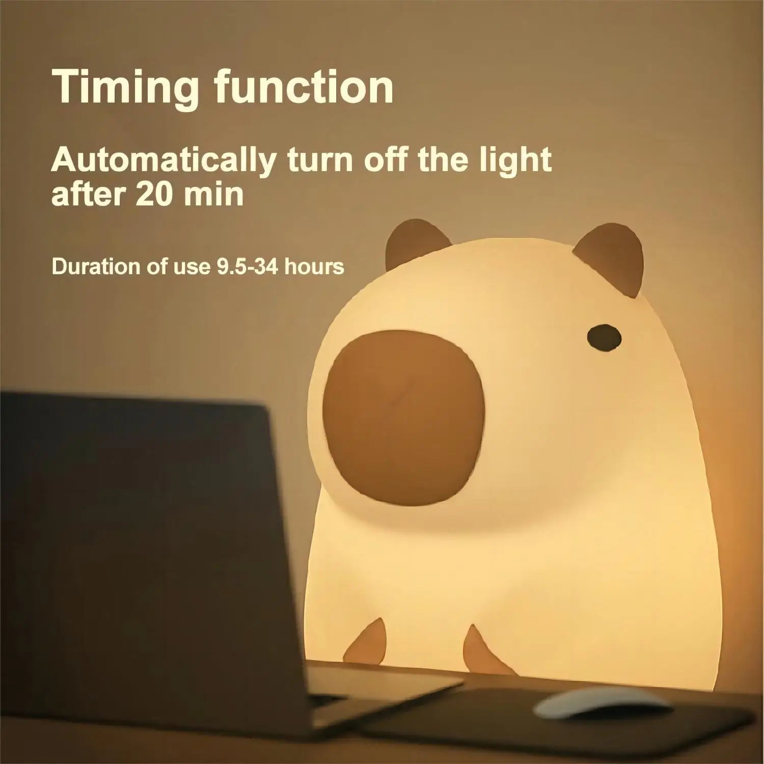 Cute Cartoon Capybara Silicone Night Light USB Rechargeable Timing Dimming Sleep Night Lamp for Children's Room Decor Zpaxo