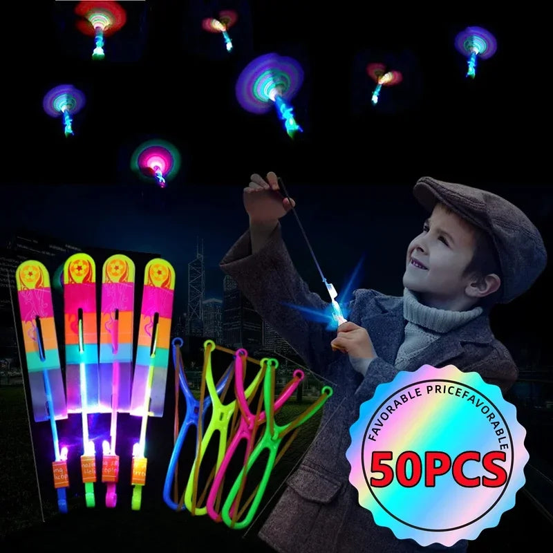 New 50/30/10/5/1Pc Amazing Light Toy Arrow Rocket Helicopter Flying LED Light Toys Party Fun Best Gifts Rubber Band Catapult Zpaxo