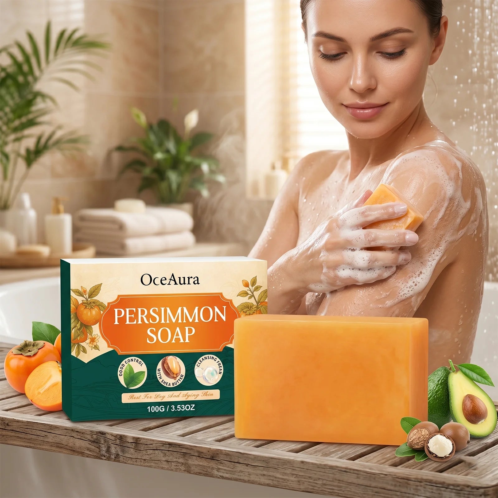 Natural Persimmon Fruit Soap Gentle Nourishing Barrier Protection Anti Dryness Body Wash Deep Hydration Lock Stabilizing 100g Zpaxo