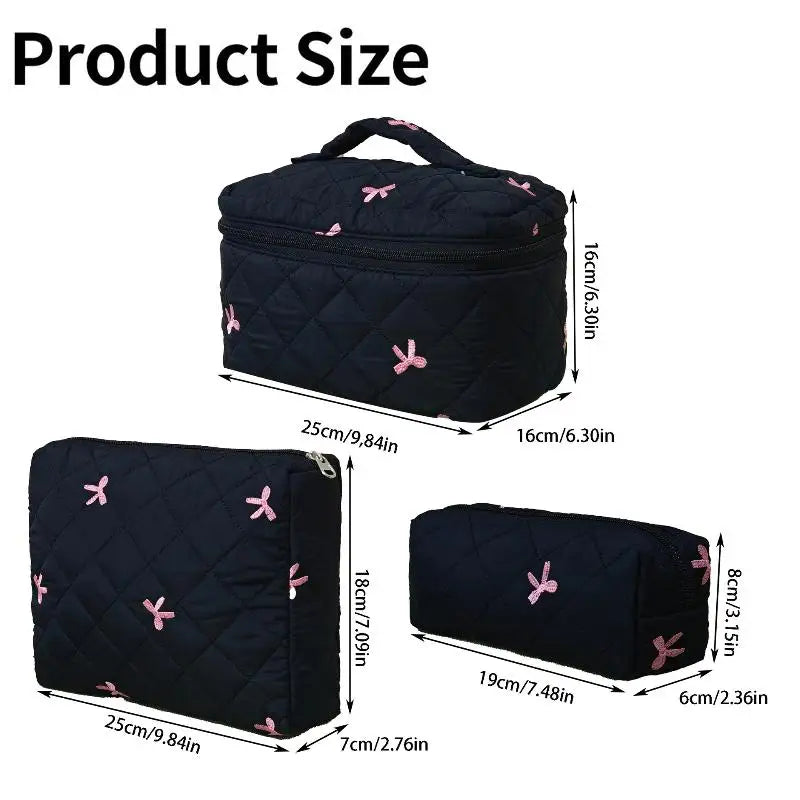 1 Black Women Portable Makeup Bag Large Capacity Bow Quilting Zpaxo