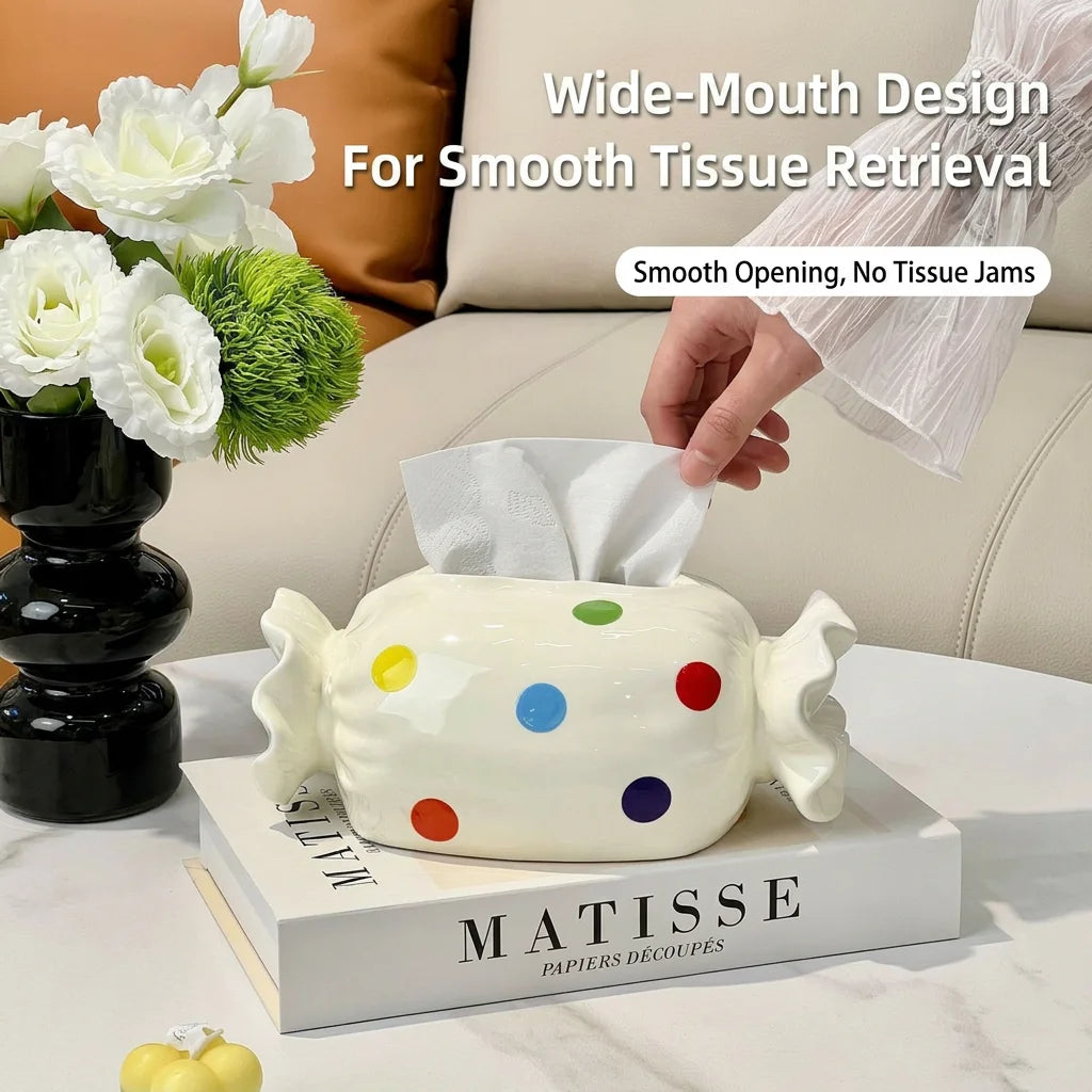 Ceramic Candy Tissue Box – Japanese Polka Dot Home Décor