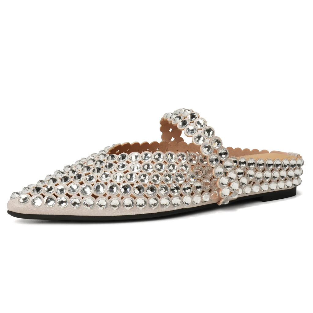 Slippers for Women Summer and Autumn Diamonds Mary Jane Shoes Women's Flat 2025 New Increased Height Shallow Women's Slippers Zpaxo Silver 36