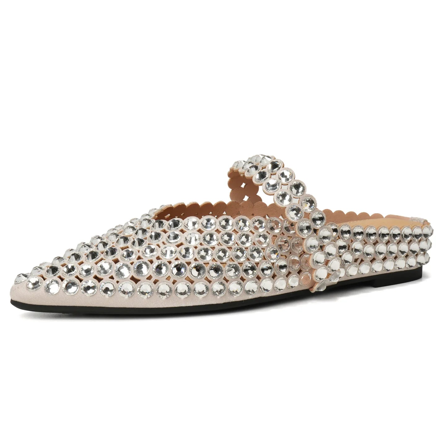 Slippers for Women Summer and Autumn Diamonds Mary Jane Shoes Women's Flat 2025 New Increased Height Shallow Women's Slippers Zpaxo Silver 36