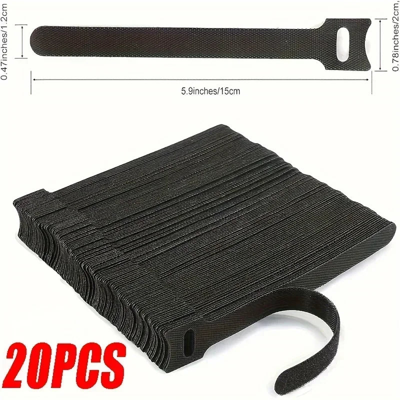 Cable Ties Reusable Cable Ties, Adjustable Cord Straps, Cable Organizer, Cord Wrap and Hook Loop Cords Management - Black Zpaxo 20PCS