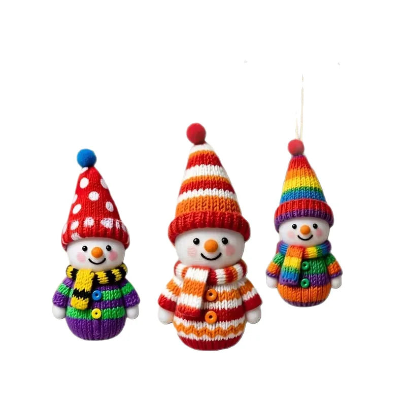 32-Piece Wooden Snowman Christmas Ornaments – Colorful Pom-Pom Christmas Ornament Set Zpaxo