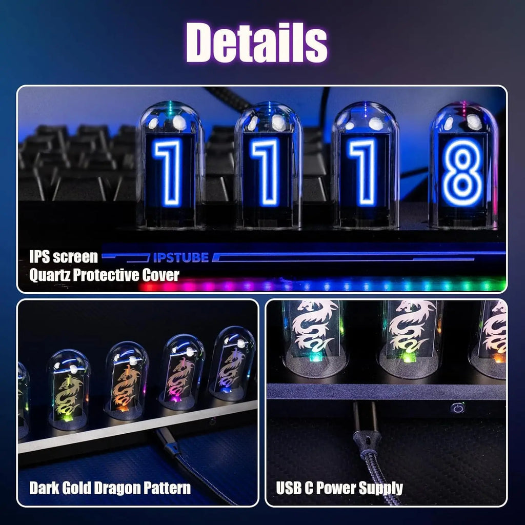 Smart RGB Nixie Tube Clock Night Light With Bluetooth APP DIY Digital Analog Glow Desktop Decoration Light For Gaming Home Decor Zpaxo