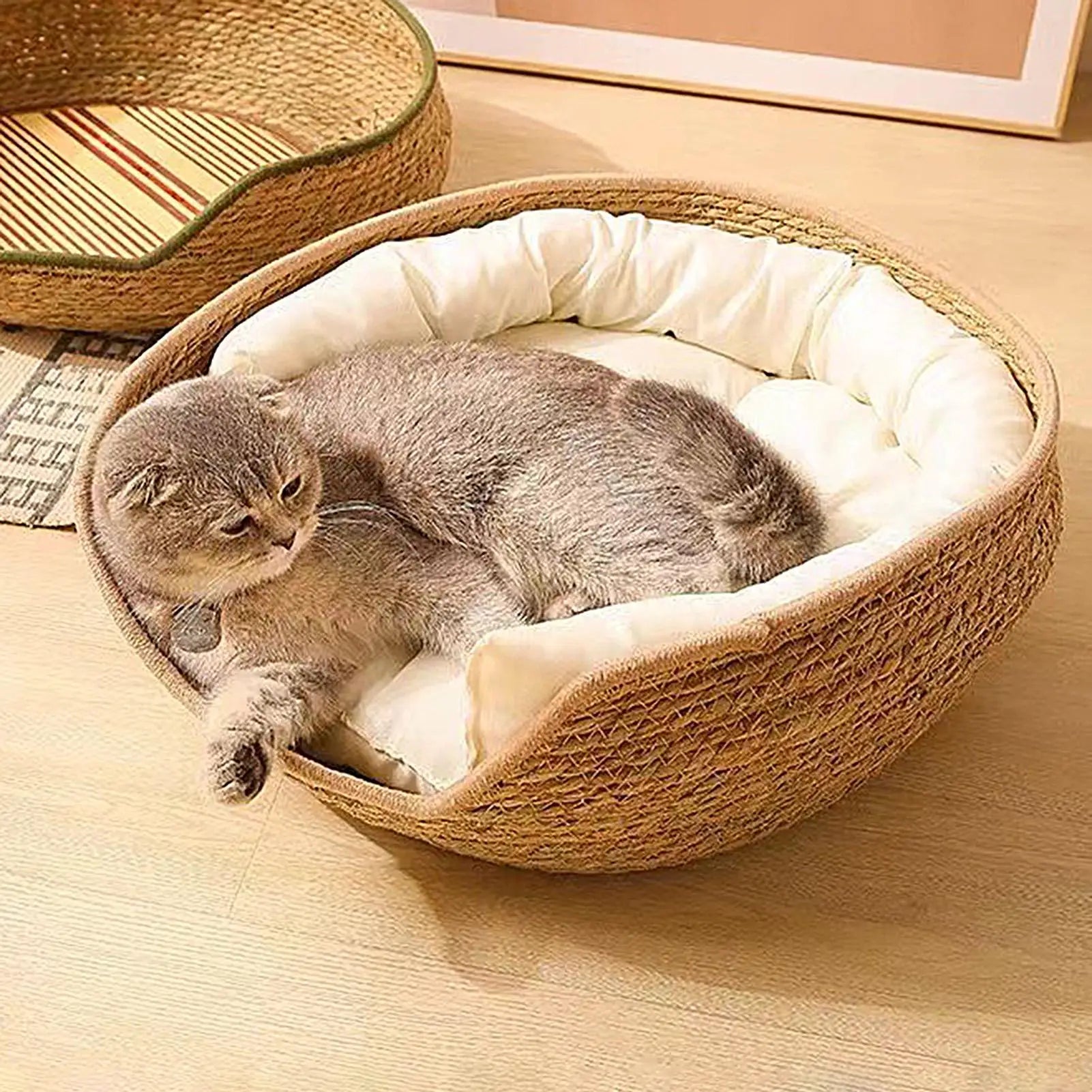 Woven Cat Bed Hand-woven Cotton Rope Basket All Season Indoor Weaving