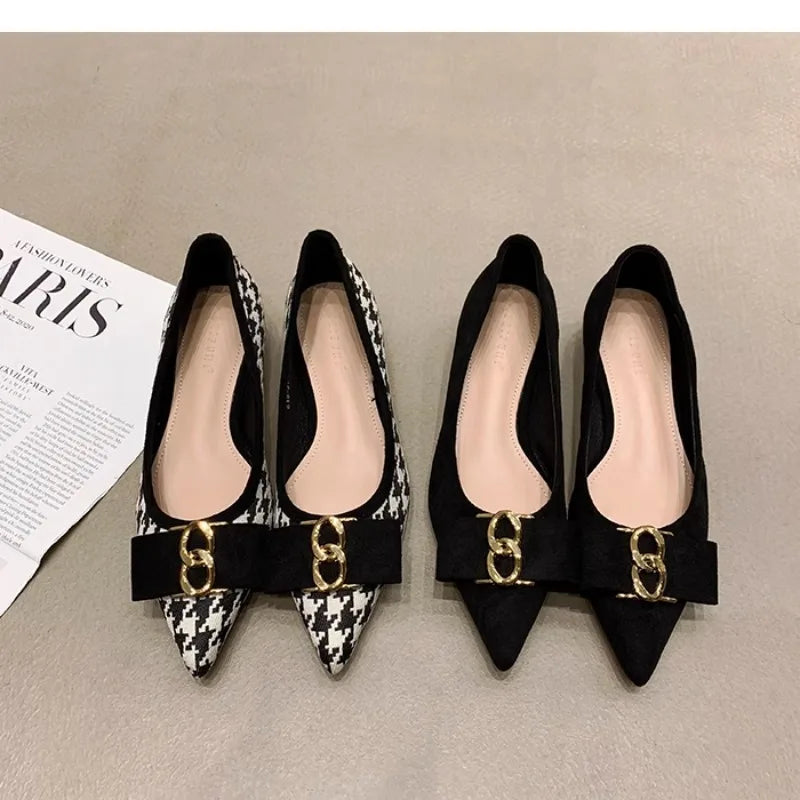 Flat Shoes for Women 2025 Spring Autumn New Shallow Mouth Pointed Toe Metal Buckle Women's Shoes Large Size 43 44 Loafers Women Zpaxo