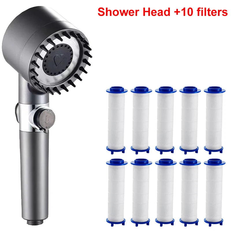 4 Modes Showerhead Pressure Shower Head Water Filtration Massage Zpaxo Grey and 10 Filters