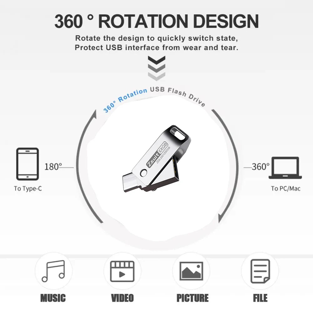 Zsuit Mini USB Flash Drive TYPE-C 2IN1 Pen Drives USB 3.0 Pendrive 32GB 16GB Flash Memory Stick 128GB U Disk Free Logo Gifts Zpaxo