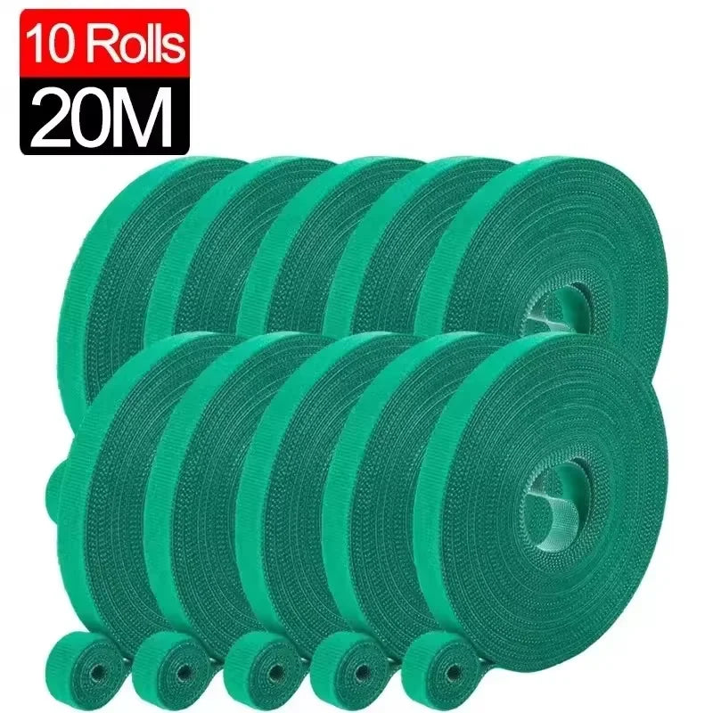 12Rolls Self Adhesive Plant Nylon Cable Tie Green Adjustable Plants Hook Loop Support Garden Bandage Reusable Fastener Tape Zpaxo 10Roll(20M)