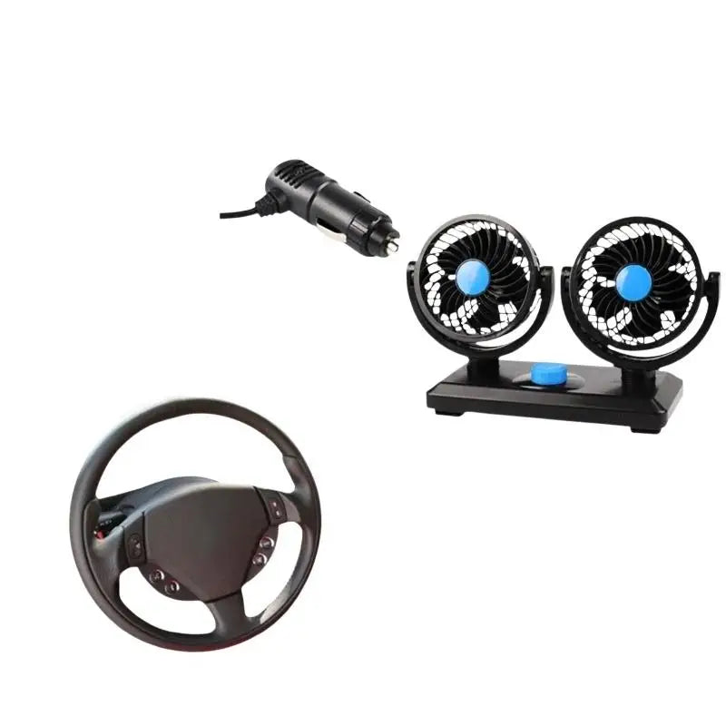 Dual 360° Car Cooling Fan 12V – Truck, RV, Boat & Desk Use